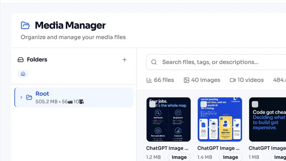 The LotsSocial Media library with images and videos